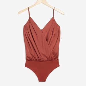Express Satin Pleated Wrap Front Surplice Bodysuit